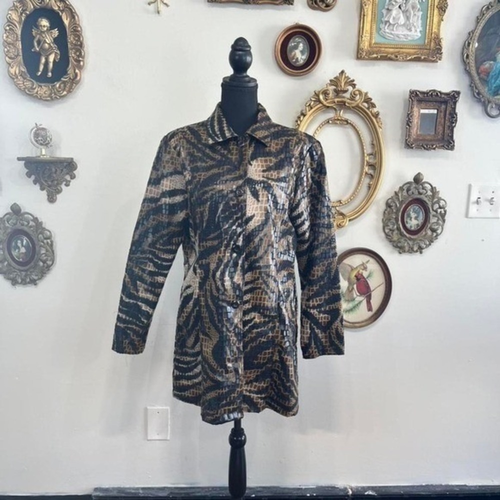 vintage Y2K Selene Sport Animal Print Jacket Large Faux Leather Zebra Coat